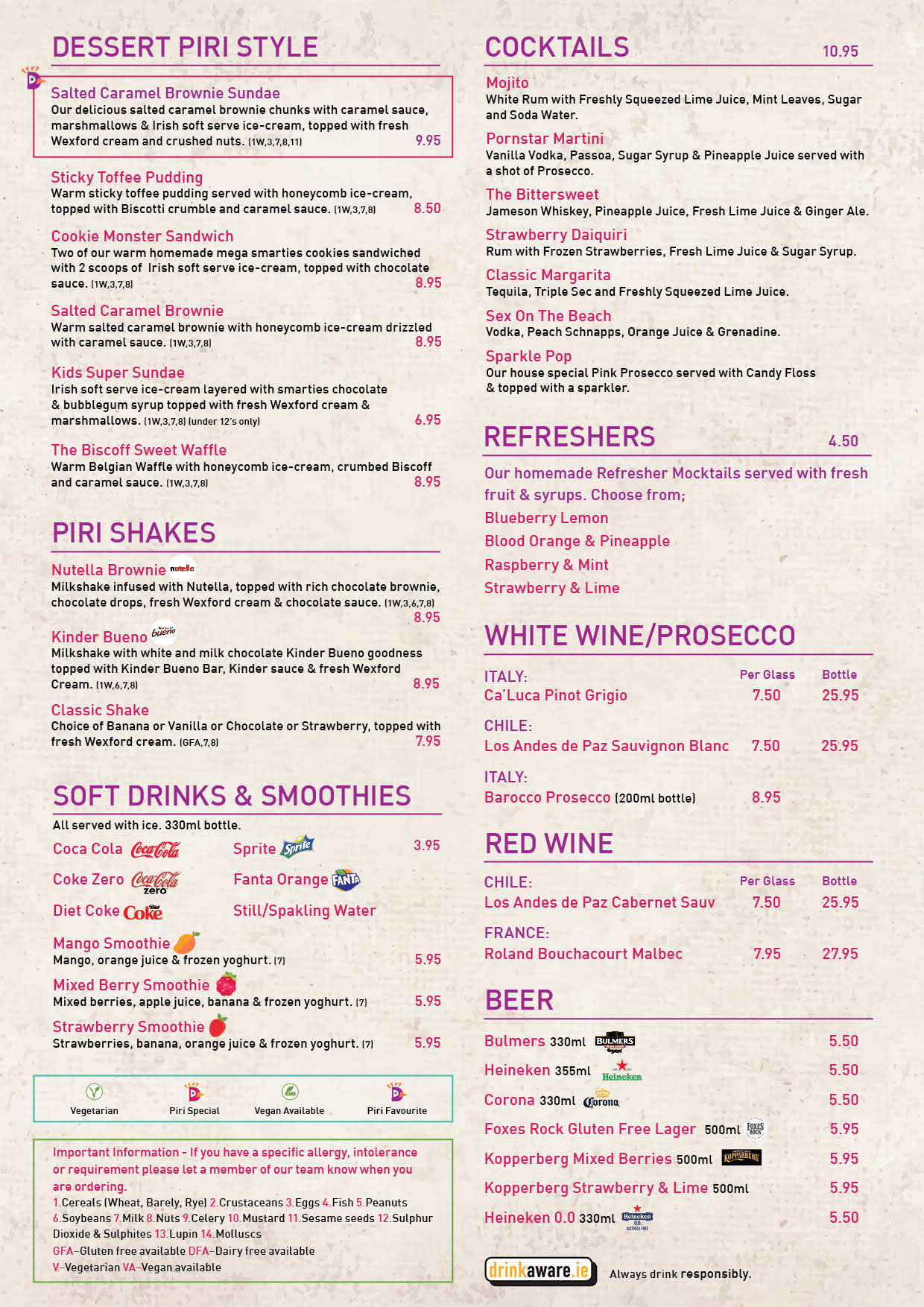 drinks menu